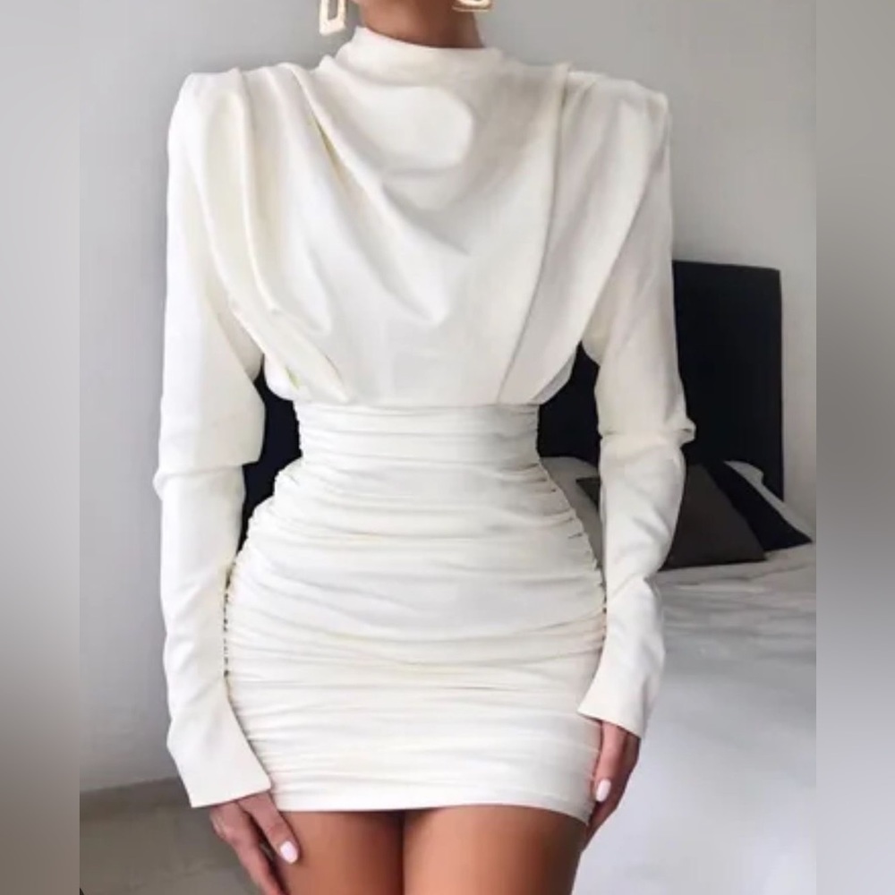 House of CB Giorgiana Ivory Satin Draped Mini Dress Size S